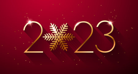 2023 Happy New Year luxury gold number on red backgroundのイラスト素材