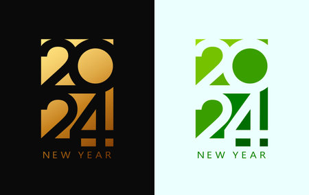 Happy new year 2024 number, luxury gold and green design for congratulations, premium 2024 symbol vector design.のイラスト素材