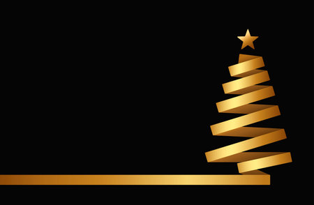 Gold christmas tree made from ribbon on black backgroundのイラスト素材