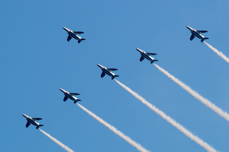 Formation flight of Blue Impulse over the Tokyo olympics stadiumのeditorial素材