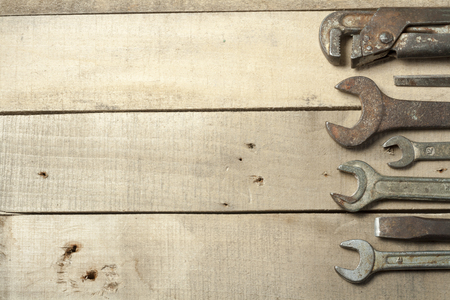 Set of Wrench on wooden background.の写真素材