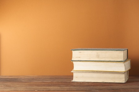 Stack of colorful books. Education background. Back to school. Copy space for text