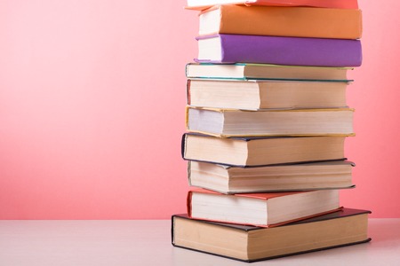 Stack of colorful books. Education background. Back to school. Copy space for textの写真素材