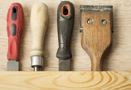 Construction tools on wooden background.Copy space for text.の写真素材