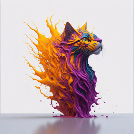 Splash art of a cat head illustration AI-generated using Generative A.I.の素材