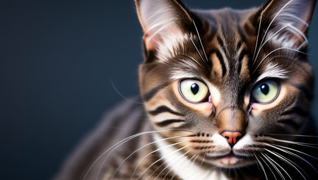 A close up of a cat with green eyes, this illustration was AI-generated using Generative AI.の素材
