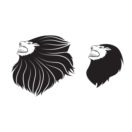 Two Lion head symbol design template, modern monochrome symbol concept.のイラスト素材