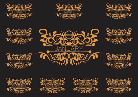Set of hello new month greeting card design template.のイラスト素材