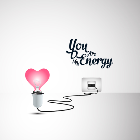 Love illustration concept, heart shaped light bulb plugged in the power. Valentine art background design ideaのイラスト素材