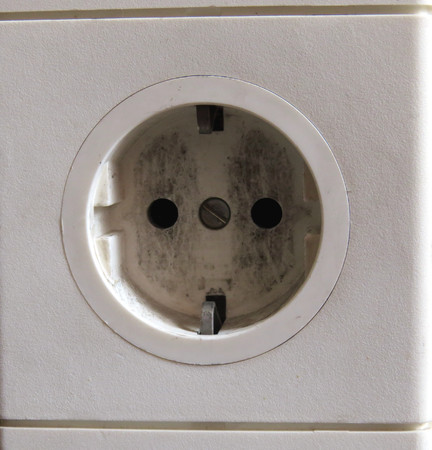 Old used european office white electric connectorの写真素材