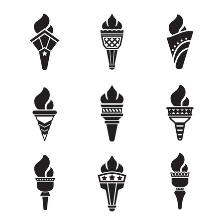 Set icons of torch isolated on whiteのイラスト素材