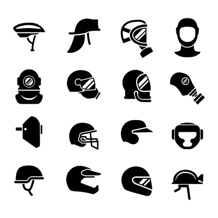 Set icons of helmets and masks isolated on whiteのイラスト素材