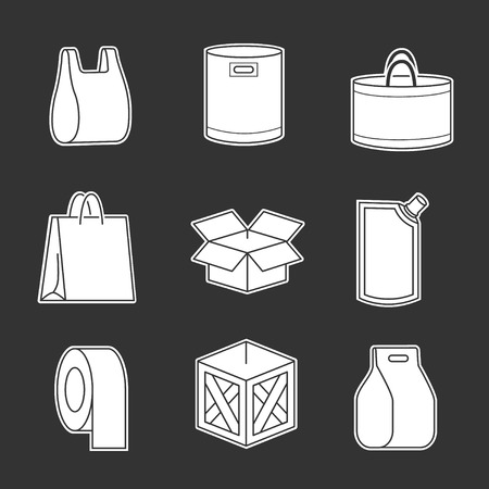 Set of package icons isolated on blackのイラスト素材