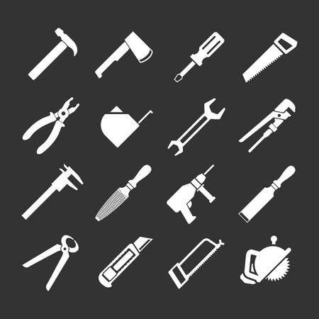 Set icons of tools isolated on blackのイラスト素材