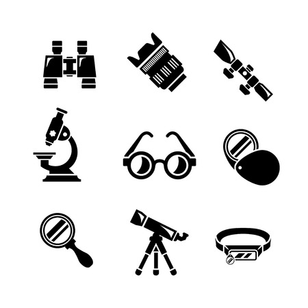 Set icons of optics equipment isolated on whiteのイラスト素材