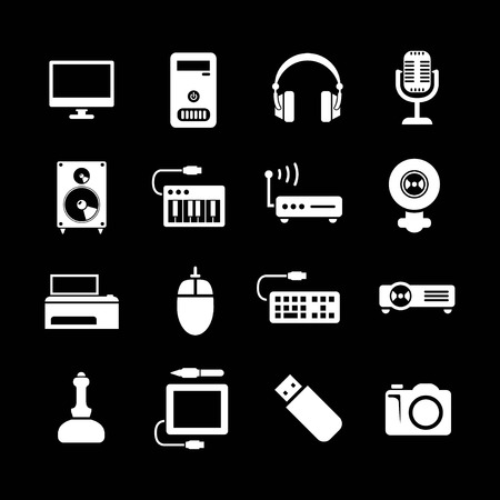 Set icons of PC and electronic devices isolated on blackのイラスト素材