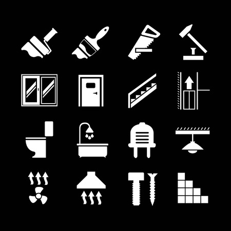 Set icons repair and building isolated on blackのイラスト素材