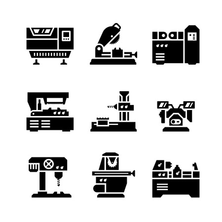 Set icons of machine tool isolated on whiteのイラスト素材