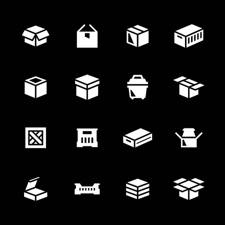 Set icons of box isolated on blackのイラスト素材