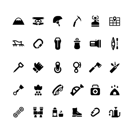 Set icons of camping and mountaineering isolated on white. Vector illustrationのイラスト素材
