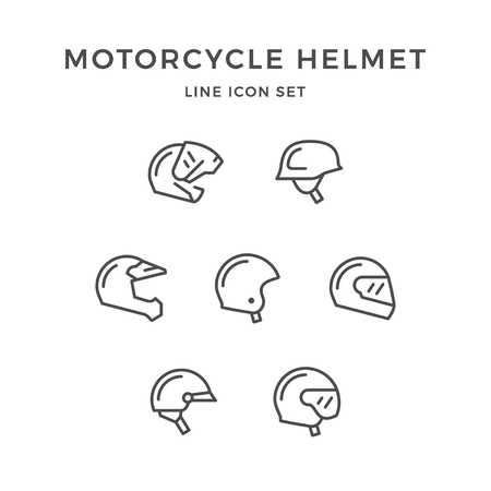 Set line icons of motorcycle helmetのイラスト素材