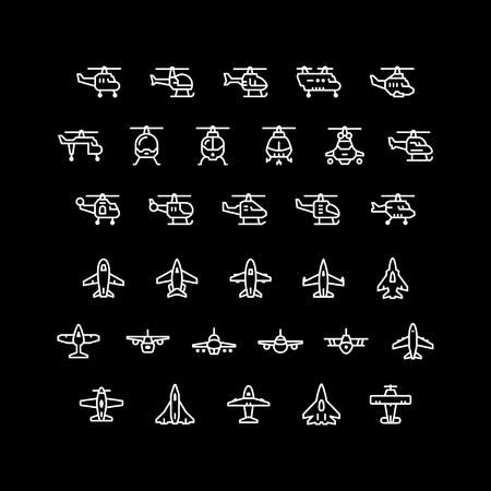 Set line icons of helicopters and planesのイラスト素材