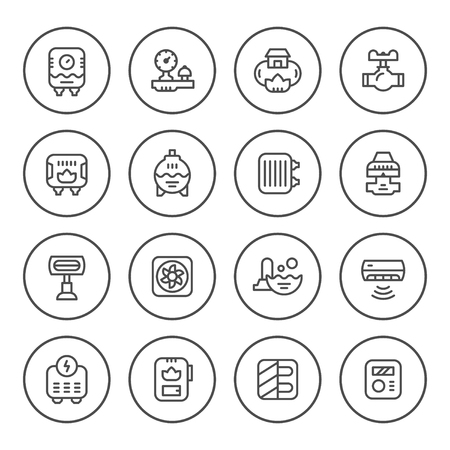 Set round line icons of heatingのイラスト素材