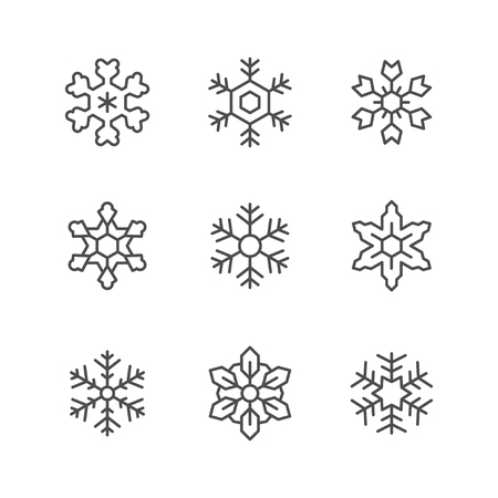 Set line icons of snowflake isolated on white. Vector illustrationのイラスト素材