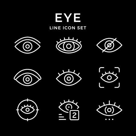 Set line icons of eye isolated on black. Vector illustrationのイラスト素材