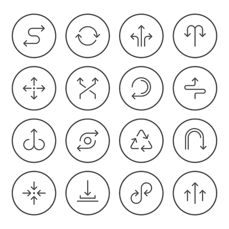 Set round line icons of arrows isolated on white. Vector illustrationのイラスト素材