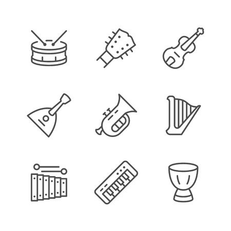 Set line icons of music instruments isolated on white. Vector illustrationのイラスト素材