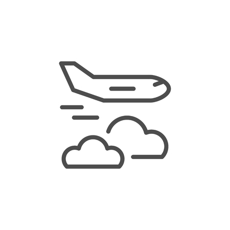 Flying plane line icon isolated on white. Vector illustrationのイラスト素材