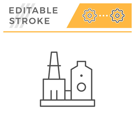 Industrial plant line icon isolated on white. Editable stroke. Vector illustrationのイラスト素材
