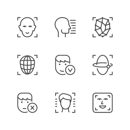 Set line icons of face ID isolated on white. Vector illustrationのイラスト素材