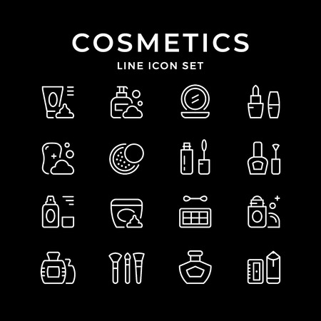Set line icons of cosmetics isolated on black. Vector illustrationのイラスト素材