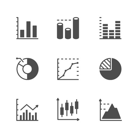 Set icons of graph and diagram isolated on white. Vector illustrationのイラスト素材
