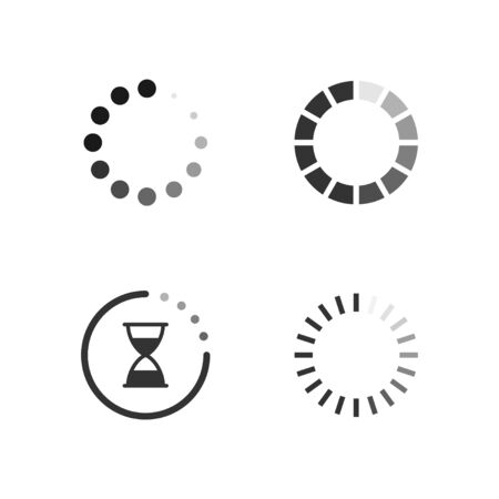Set icons of loading progress isolated on white. Data load circle, download sign. Vector illustrationのイラスト素材
