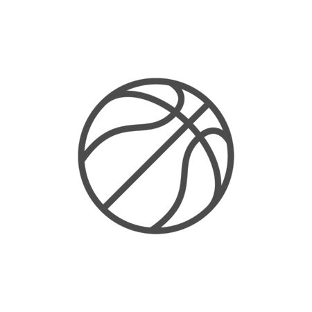 Basketball ball line outline icon isolated on white. Sport inventory for play professional team game with basket. Leather round object. Vector illustrationのイラスト素材