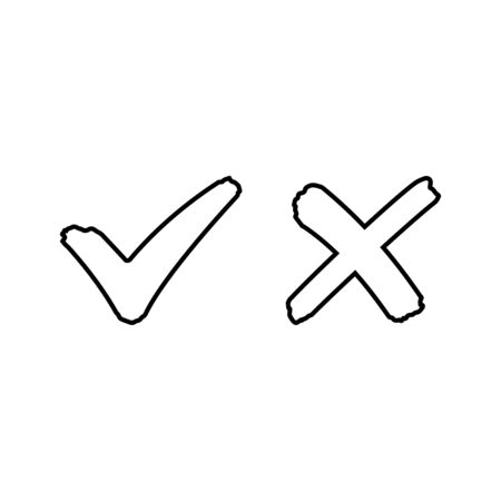 Check mark and cross sign line outline iconのイラスト素材