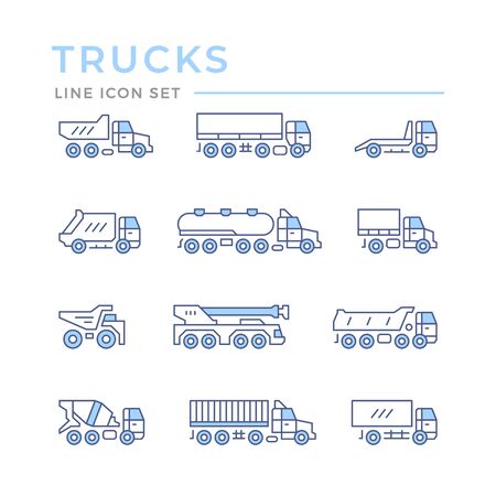 Set color line icons of trucks isolated on white. Vector illustrationのイラスト素材