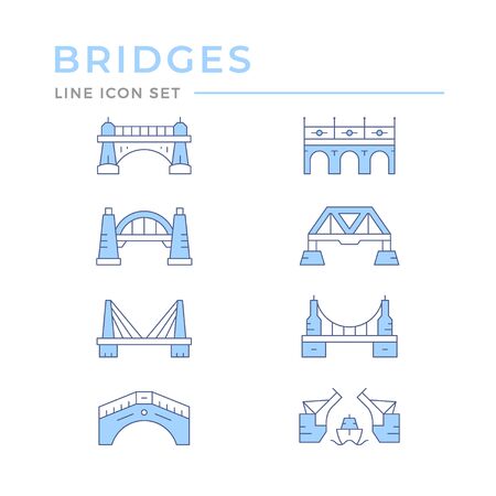 Set color line icons of bridges isolated on white. Vector illustrationのイラスト素材