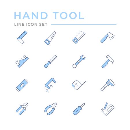 Set color line icons of hand tool isolated on white. Vector illustrationのイラスト素材