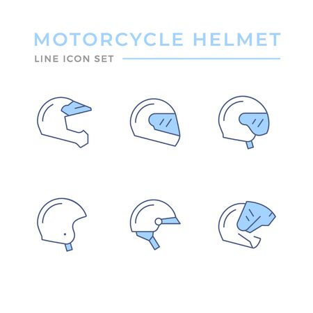 Set color line icons of motorcycle helmet isolated on white. Vector illustrationのイラスト素材