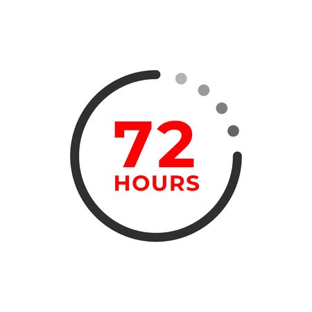 72h color icon and time concept isolated on white. Work, deadline, delivery timer. Open, special offer, sale sign. Countdown. Hour circle. Vector illustrationのイラスト素材
