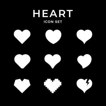 Set icons of heart and love concept isolated on black. Vector illustrationのイラスト素材