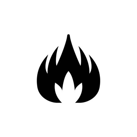 Fire or flame glyph icon isolated on white. Blaze symbol, hot concept, bonfire, flaming object, silhouette of explosion. Vector illustrationのイラスト素材