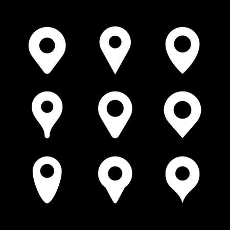 Set icons of location pin isolated on black. Vector illustrationのイラスト素材