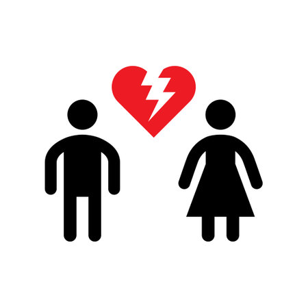 Broken relationship icon or divorce concept isolated on white. Vector illustrationのイラスト素材