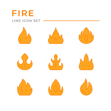 Set color line icons of fireのイラスト素材