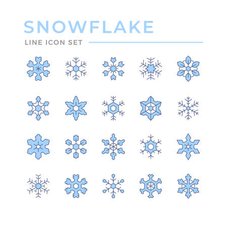 Set color line icons of snowflakeのイラスト素材